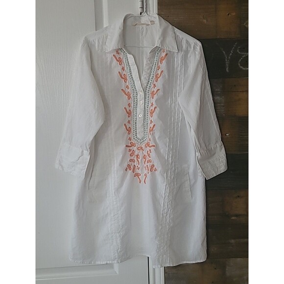 SOFT SURROUNDINGS Tunic Shirt Women L White Embroidered 3/4 Sleeve Boho Peasant - Picture 5 of 12